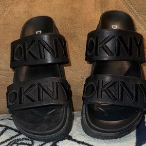 DKNY Black Logo Slide Sandals